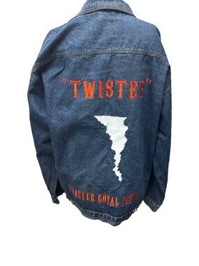 Vtg Twister Royal Pepto Embroidered Denim Jacket 2XL Rodeo Western Wear Cobra